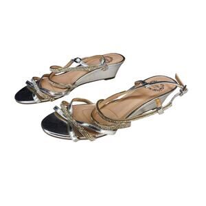 I. Miller Low Wedge Heel Metallic Silver Strappy Sandal Rhinestone 7M